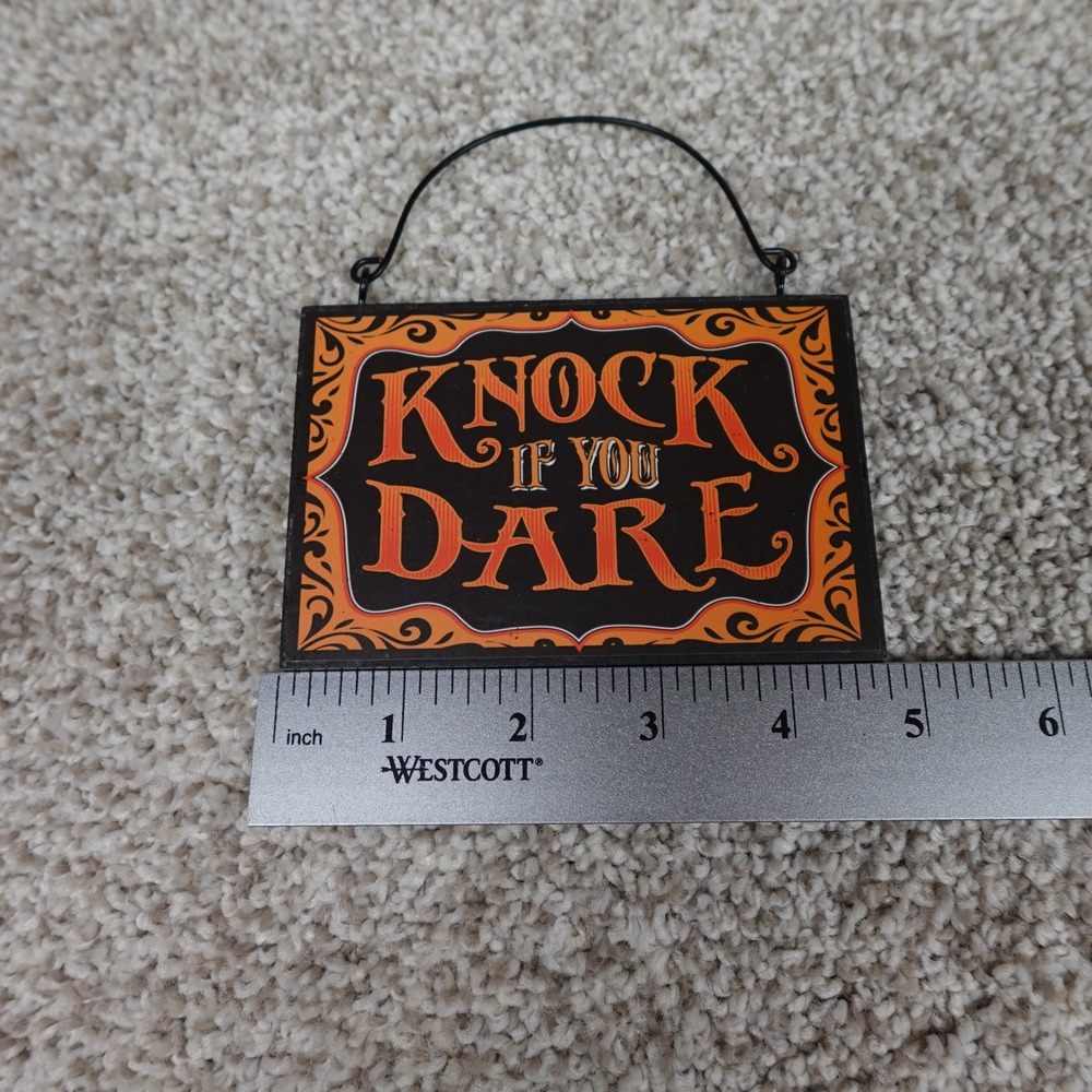 Halloween Knock‎ If You Dare Hanging Sign Orange Black Spooky Decor - Picture 5 of 6